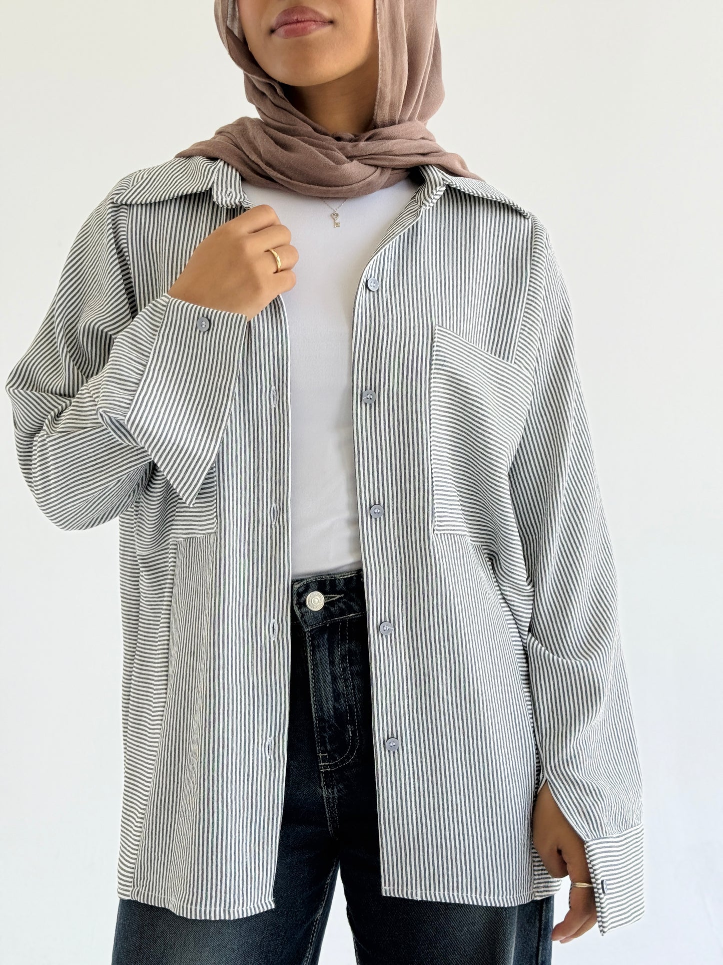 TAWA Striped Oversize Black Women's Shirt