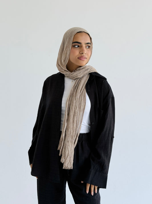 TAWA Oversized Women's Black Textured Shirt