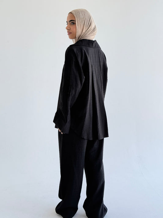 TAWA Oversized Women's Black Textured Shirt