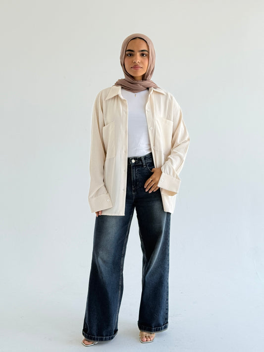 TAWA Striped Oversize Beige Women's Shirt